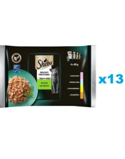SHEBA Fine Flakes in Jelly cibo umido per gatti in gelatina con pesce bianco, salmone, tacchino e pollo 52x85g