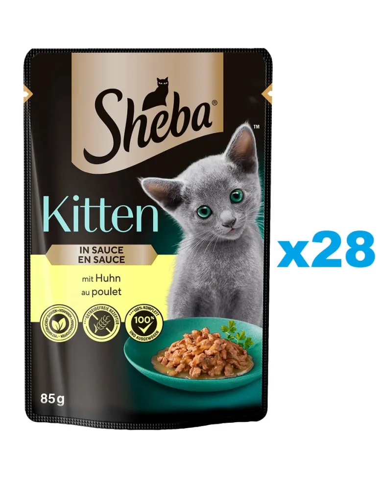 SHEBA Kitten in bustina 28x85g cibo umido completo per gattini bocconcini di pollo in salsa