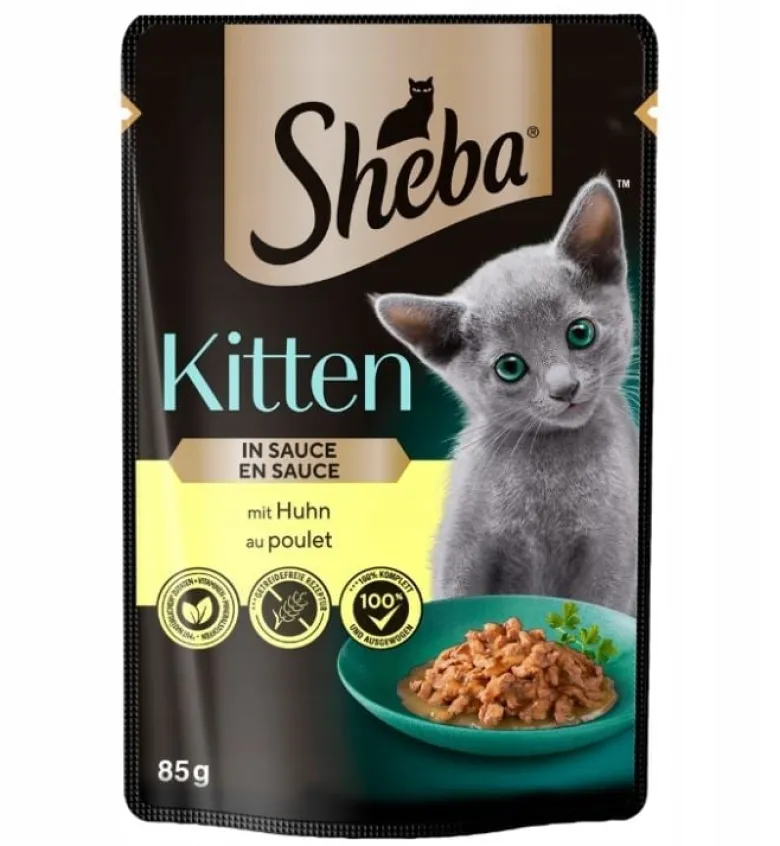 SHEBA Kitten in bustina 28x85g cibo umido completo per gattini bocconcini di pollo in salsa