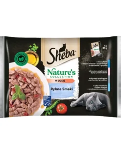 SHEBA Nature’s Collection Sapori di pesce 4x85 g Alimento umido completo in salsa per gatti adulti con tonno, salmone, merluzzo e pesce oceanico