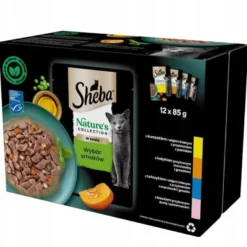 SHEBA Nature’s Collection Selezione di sapori 48x85 g Alimento umido completo per gatti adulti, bocconcini in salsa con pollo, tacchino, tonno, salmone