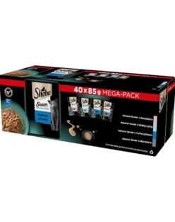 SHEBA Sauce Collection Bustine di salsa ai sapori di pesce 40 x 85g con salmone, pesce bianco, tonno, merluzzo