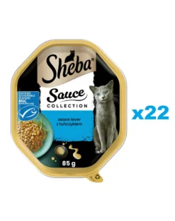 SHEBA Sauce Collection in vaschetta 22x85g Alimento umido completo per gatti adulti bocconcini con tonno in salsa