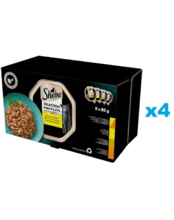 SHEBA Selection Aromi di pollame in vaschetta 32x85 g alimento umido completo per gatti adulti, bocconcini in salsa con pollo e tacchino, pollo, pollame, tacchino