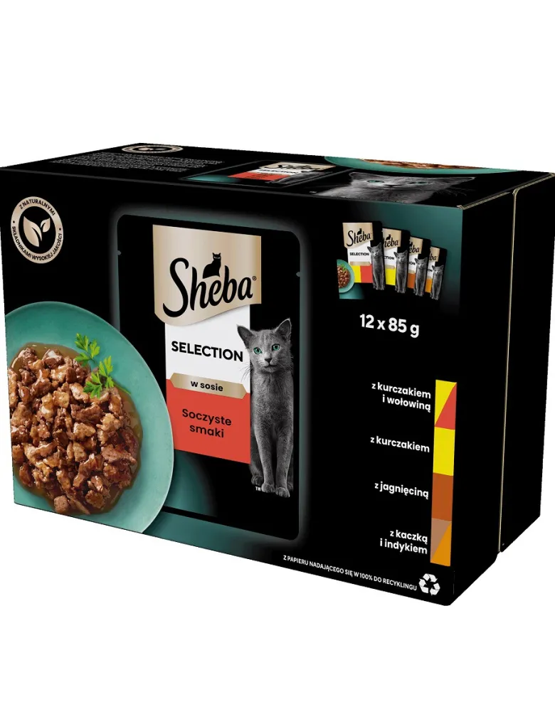 SHEBA Selection bustine in salsa 12x85g Alimento umido completo per gatti adulti con pollo e manzo, pollo, agnello, anatra e tacchino