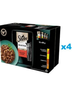 SHEBA Selection bustine in salsa 48x85g Alimento umido completo per gatti adulti con pollo e manzo, pollo, agnello, anatra e tacchino