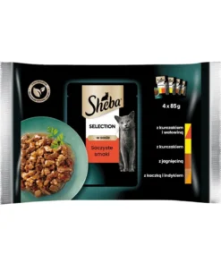 SHEBA Selection Juicy Flavours 52x85g Alimento umido completo per gatti adulti bocconcini in salsa con pollo e manzo, pollo, agnello, anatra e tacchino