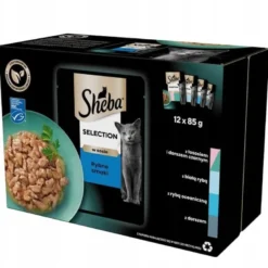 SHEBA Selection Sapori di pesce in bustina 48x85g Alimento umido completo per gatti adulti bocconcini in salsa con salmone e merluzzo nero, pesce bianco, pesce oceanico, merluzzo