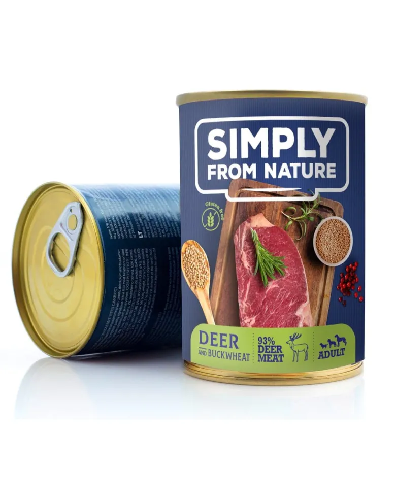 SIMPLY FROM NATURE Mix gusti di cibo umido per cani 6 x 400g + coperchio per le scatolette