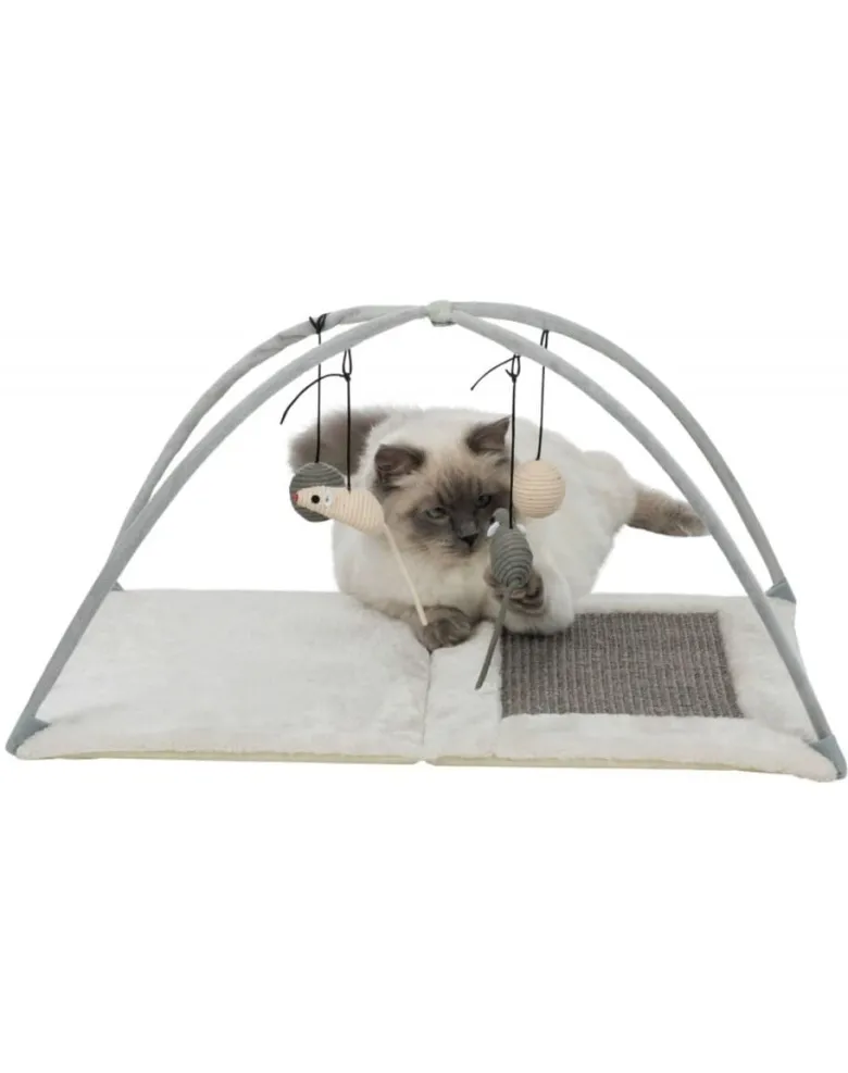 TRIXIE Graffiatoio - tappetino con giochi su corda, 60 × 33 × 42 cm, grigio