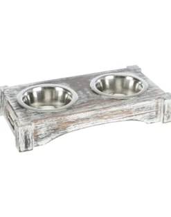 TRIXIE Set di ciotole in acciaio inox/legno 2 × 0,45 l
