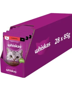 WHISKAS Adult in bustina 28x85g Alimento umido con manzo in salsa per gatti adulti
