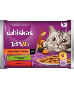 WHISKAS Adult in bustina 4x85g Bocconcini con agnello, pollo e carote, manzo e pollame in salsa