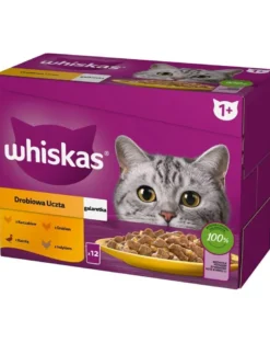 WHISKAS Adult in bustina 12x85g cibo umido in gelatina per gatti adulti pollo, anatra, pollame, tacchino