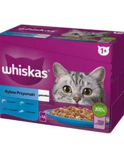WHISKAS Adult in bustina 12x85g Selezione di Pesce cibo umido in gelatina per gatti adulti salmone, tonno, merluzzo, pesce bianco