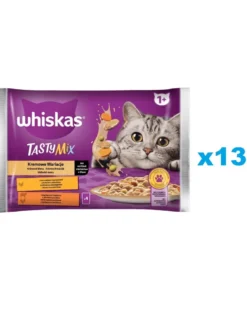 WHISKAS Adult in bustina 52x85g Variazioni cremose di cibo umido per gatti adulti in salsa con: pollo e verdure, agnello e tacchino