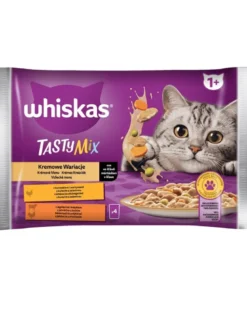WHISKAS Adult in bustina 52x85g Variazioni cremose di cibo umido per gatti adulti in salsa con: pollo e verdure, agnello e tacchino