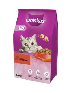 WHISKAS Adult 1,4 kgAlimento secco completo per gatti adulti con deliziosa carne di manzo