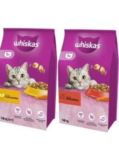 WHISKAS Adult 14kg con pollo e verdure + WHISKAS Adult 14kg con manzo e verdure