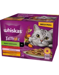 WHISKAS Adult Tasty Mix in salsa 24x85g bocconcini con manzo, salmone, pollo e tacchino, pollo e merluzzo per gatti adulti