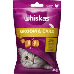 WHISKAS Groom & Care 8 x 45g snack con pollo per gatti