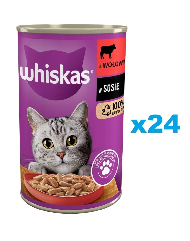 WHISKAS 1+ Manzo in salsa 24x400g